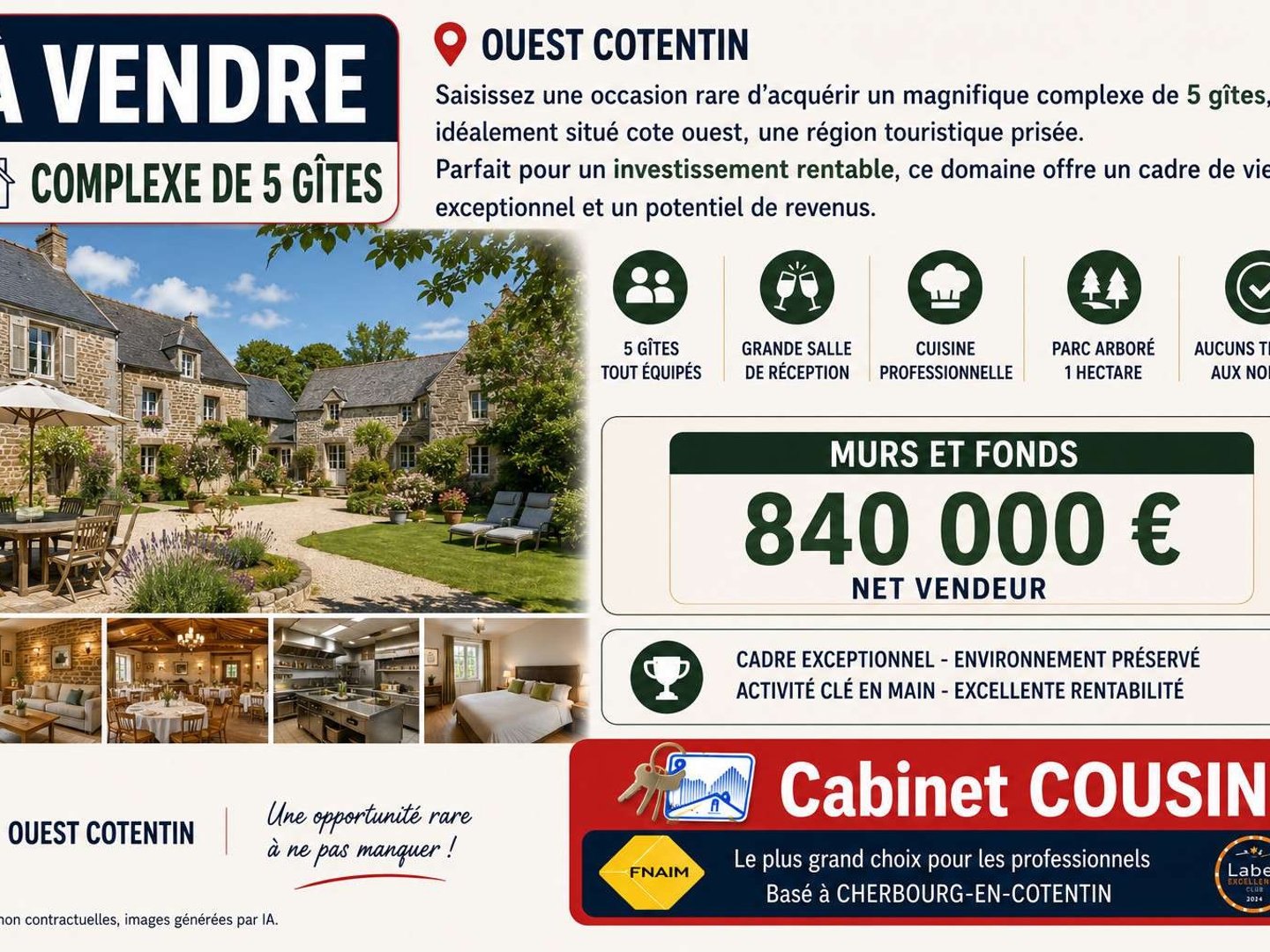 Vente magnifique complexe de 5 gîtes aux Pieux