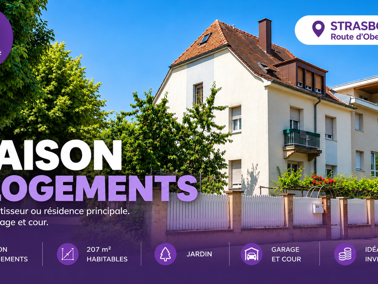 Strasbourg 67200 - Immeuble de rapport 207 m² - 3 appartements, jardin et garage