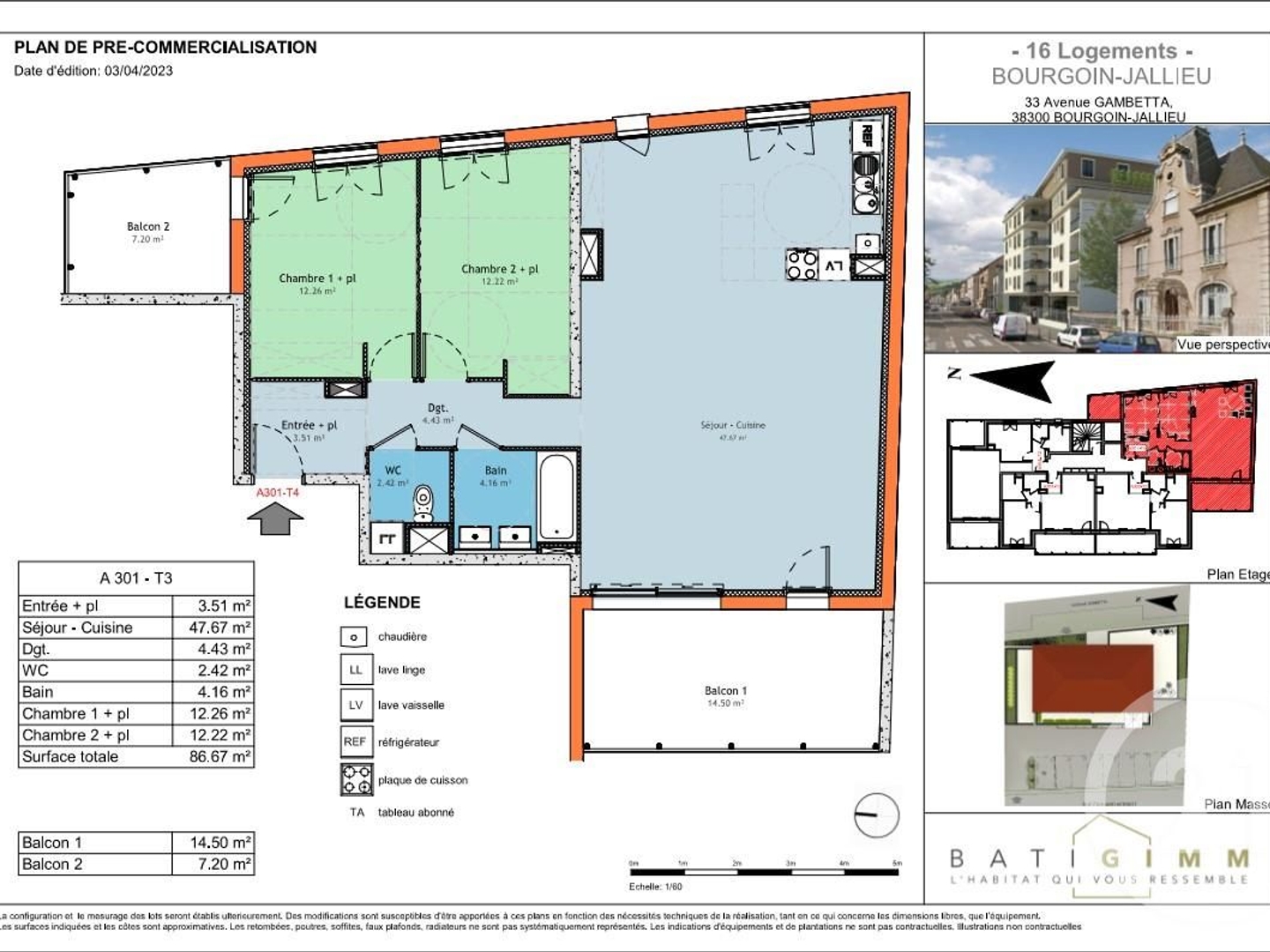 Appartement à vendre - 3 pièces - 87m2 - Bourgoin-Jallieu (38300)
