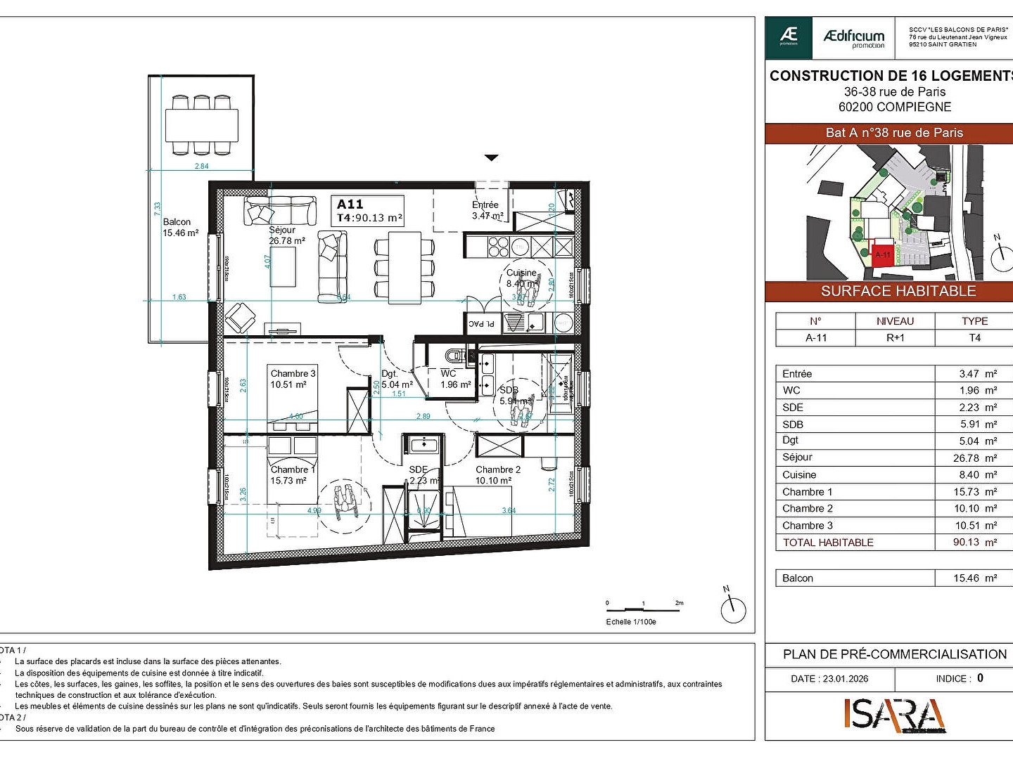 Appartement à vendre - 4 pièces - 90m2 - Compiègne (60200)