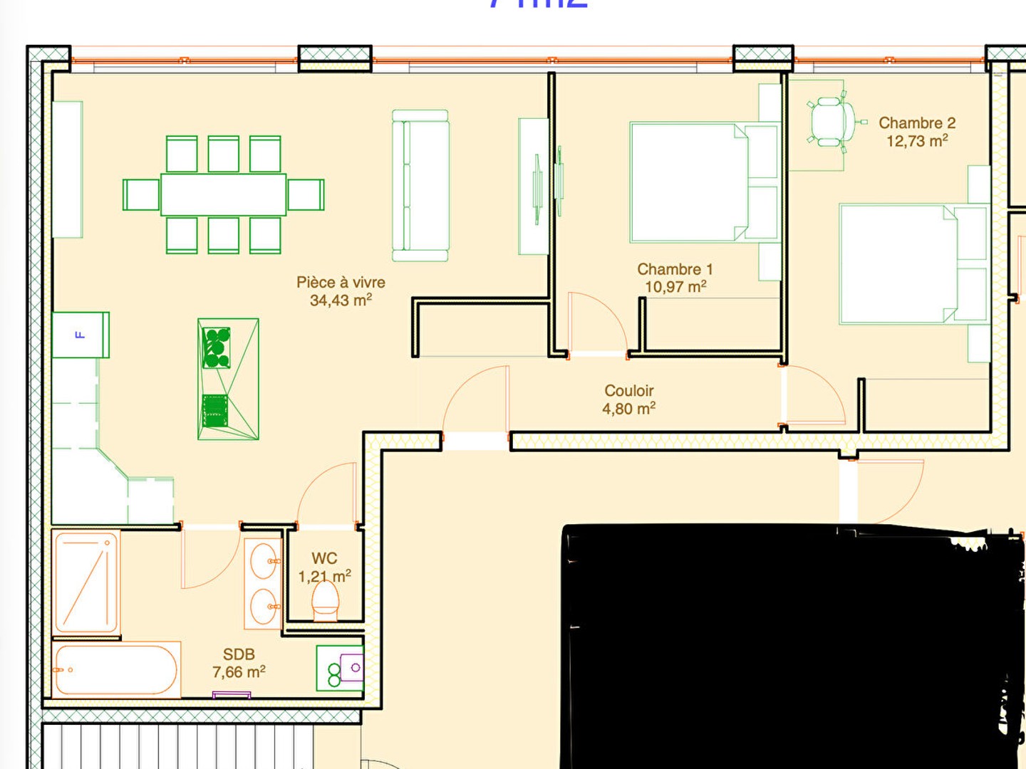 Appartement 3 pièces 71 m²
