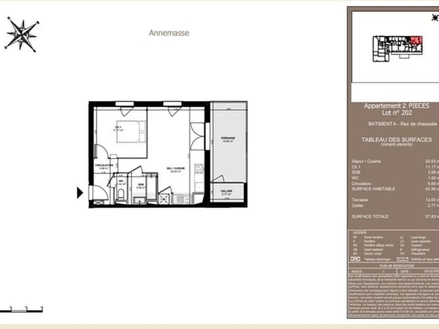 Annemasse - A vendre T2 de 42.46 m² au RDC avec terrasse et Cel