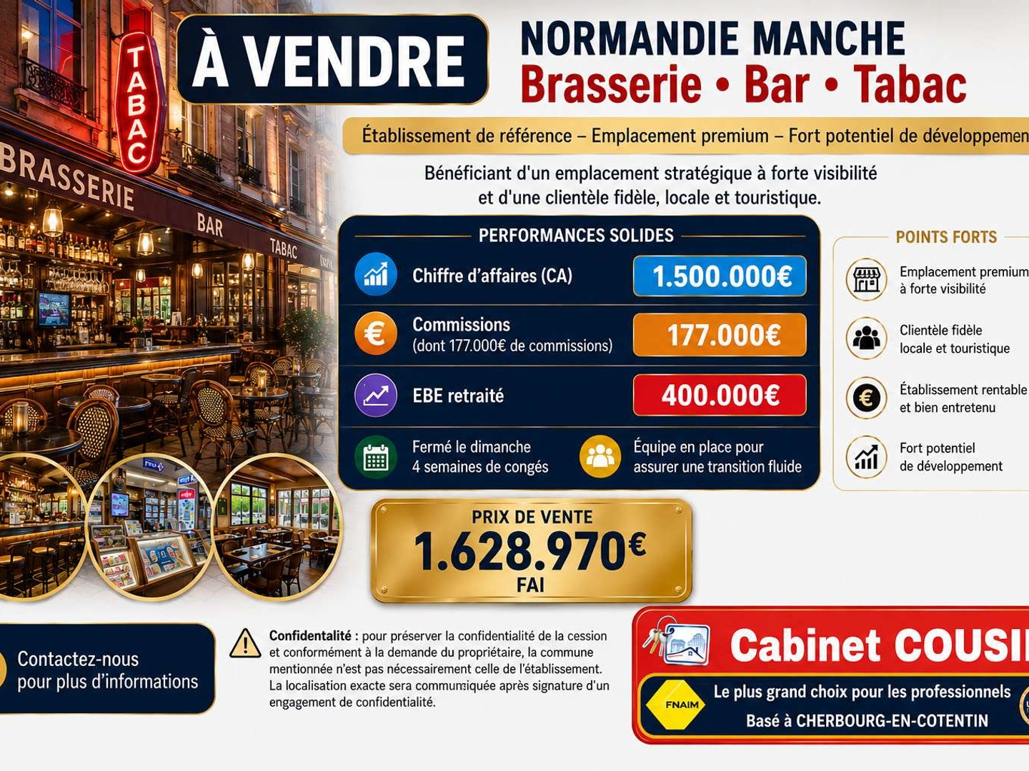 Cède bar brasserie Tabac empl premium en Normandie