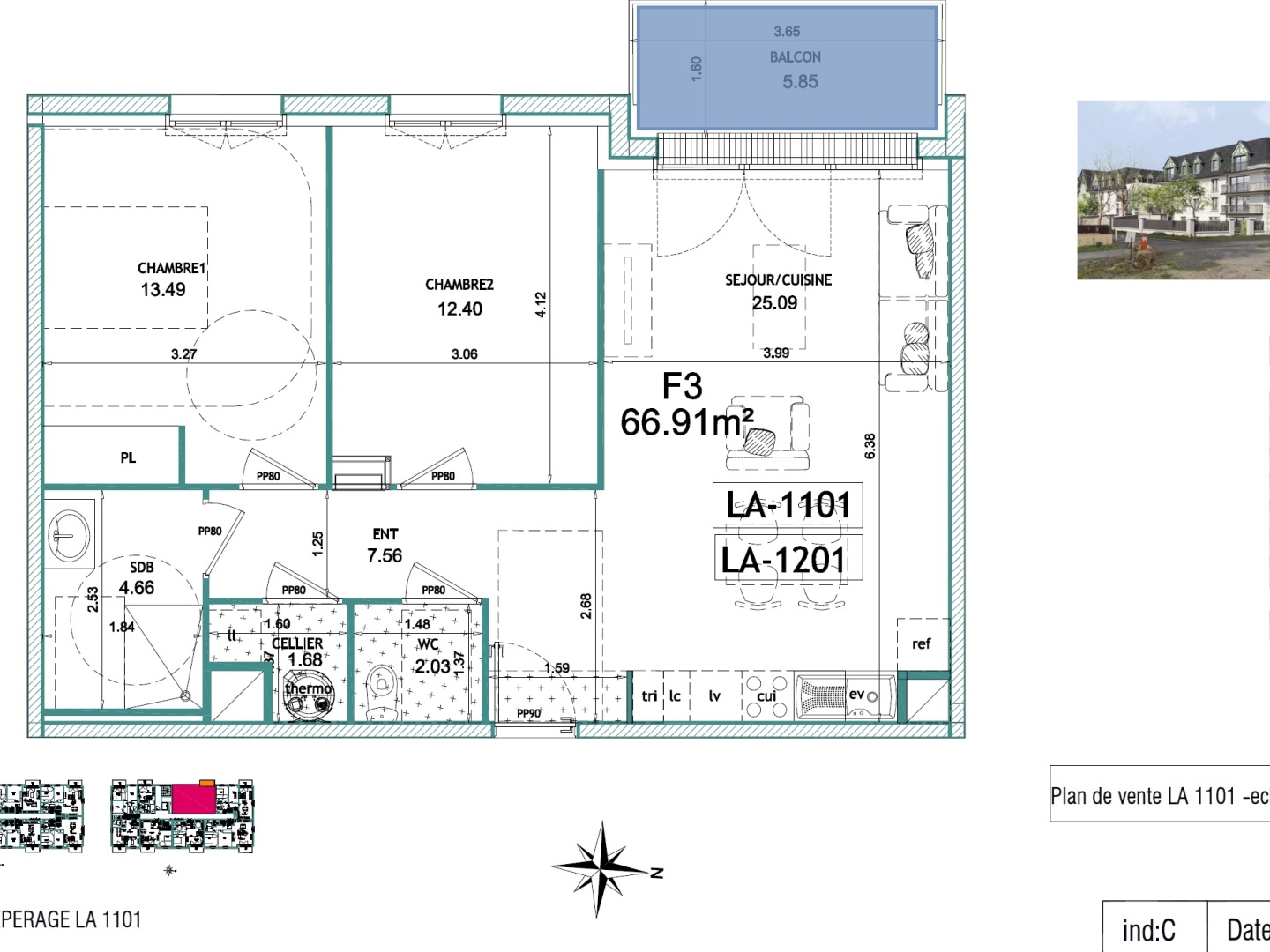Appartement à vendre - 3 pièces - 67m2 - Benerville-Sur-Mer (14910)
