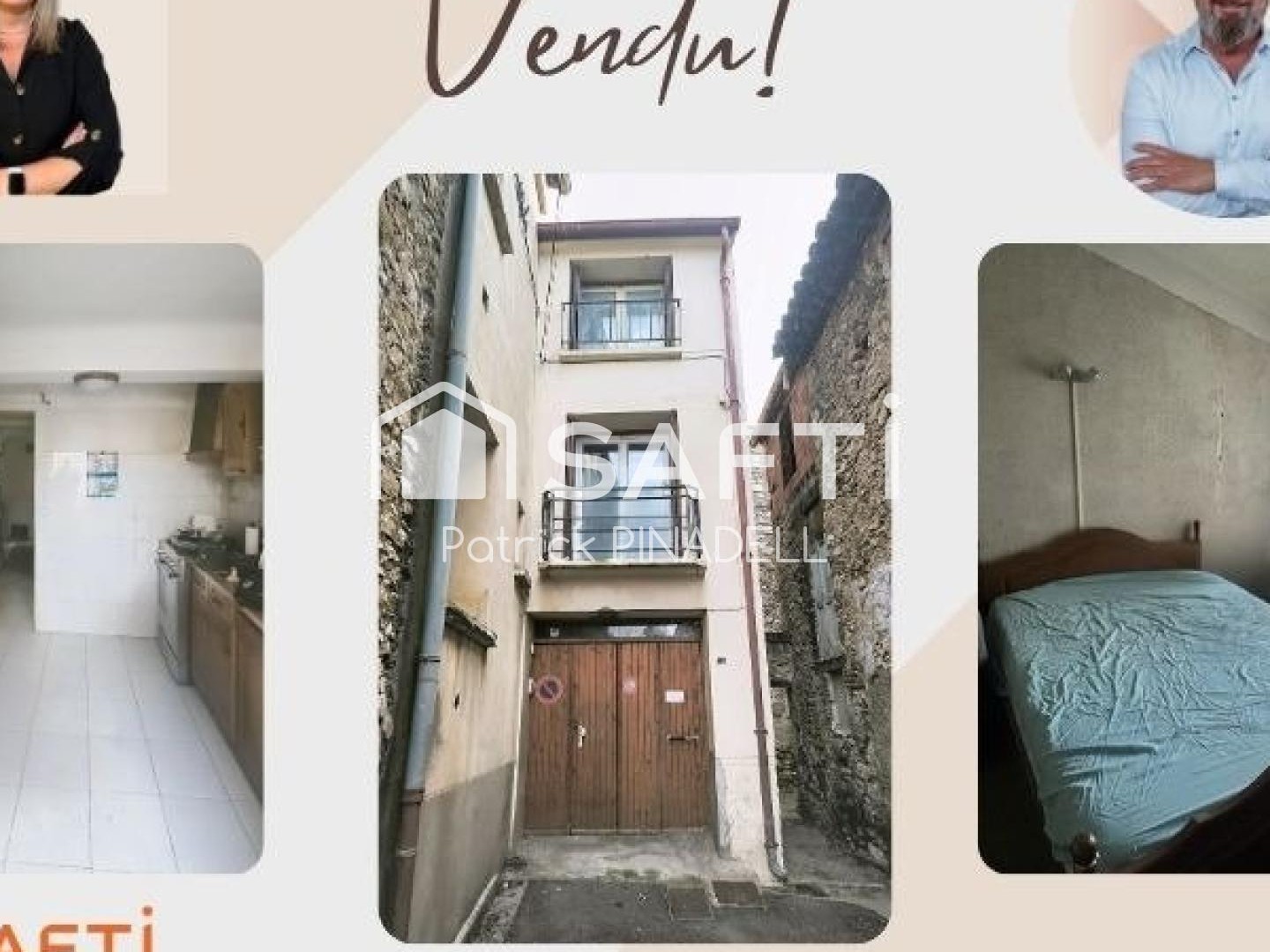 Maison d'habitation T3, sur 3 niveaux, 2 chambres, 2 WC, 1 salle d'eau, 1 garage
