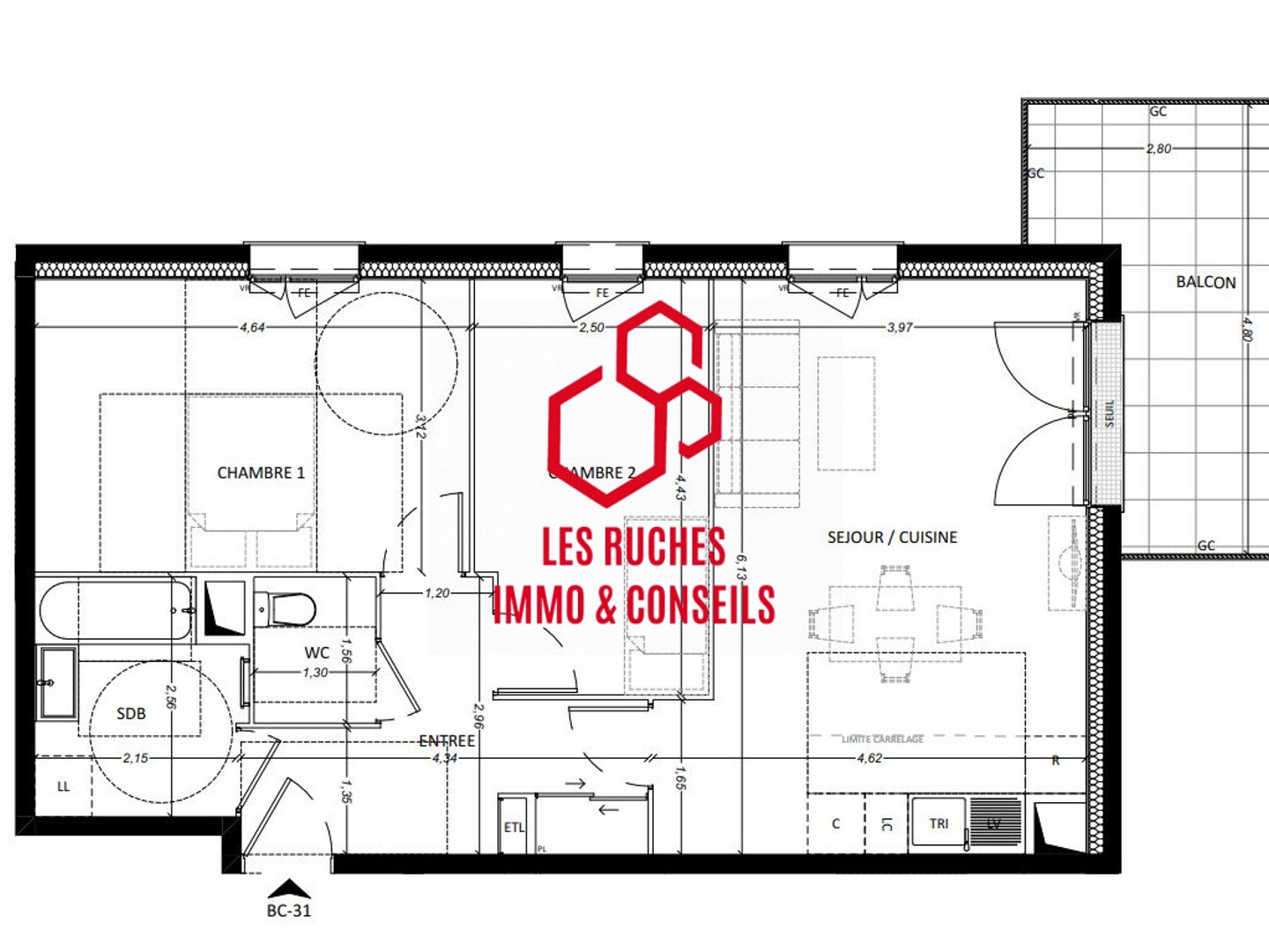 Appartement 3 pièces 65 m²