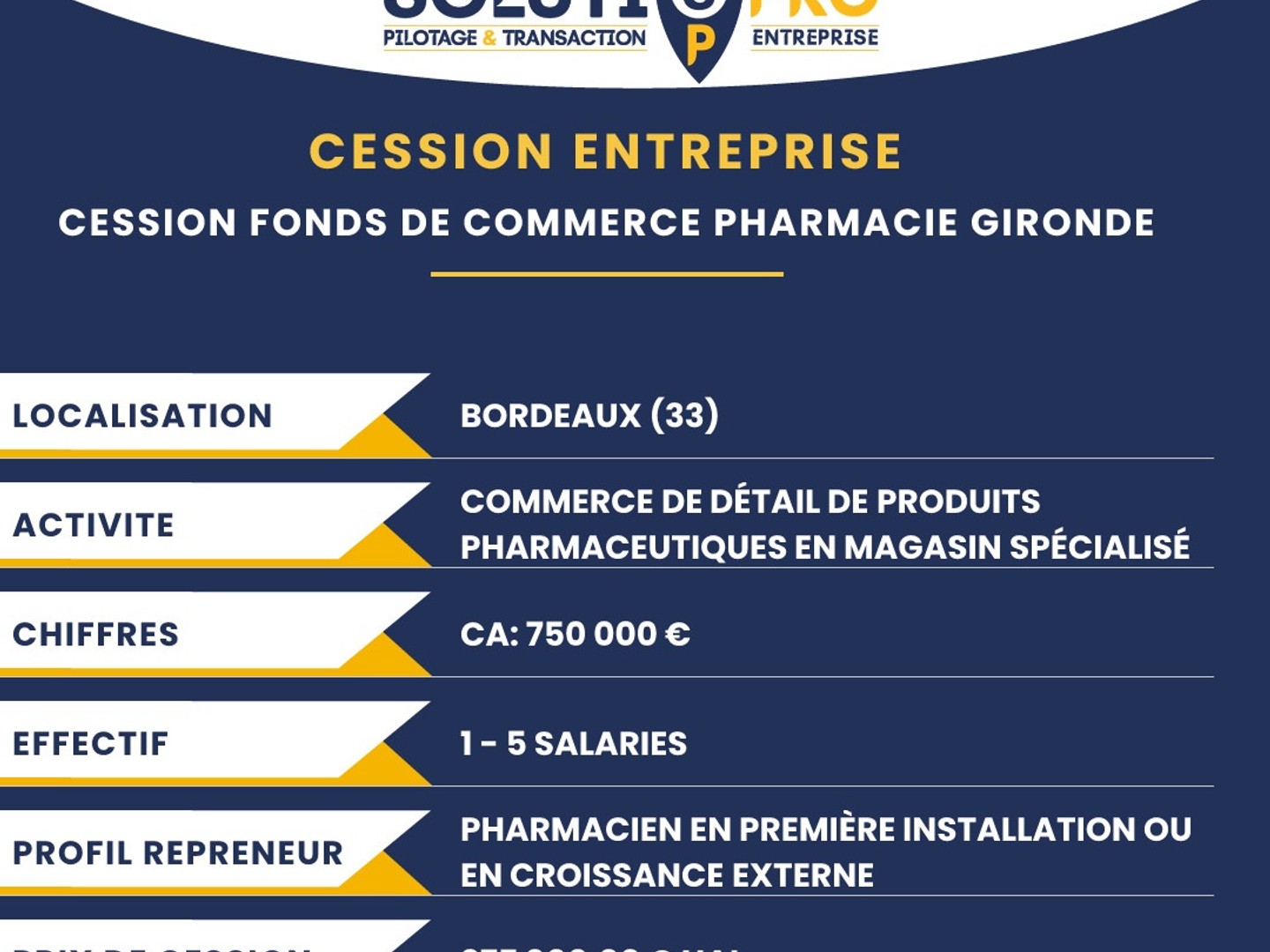 CESSION FONDS DE COMMERCE – PHARMACIE (33)
