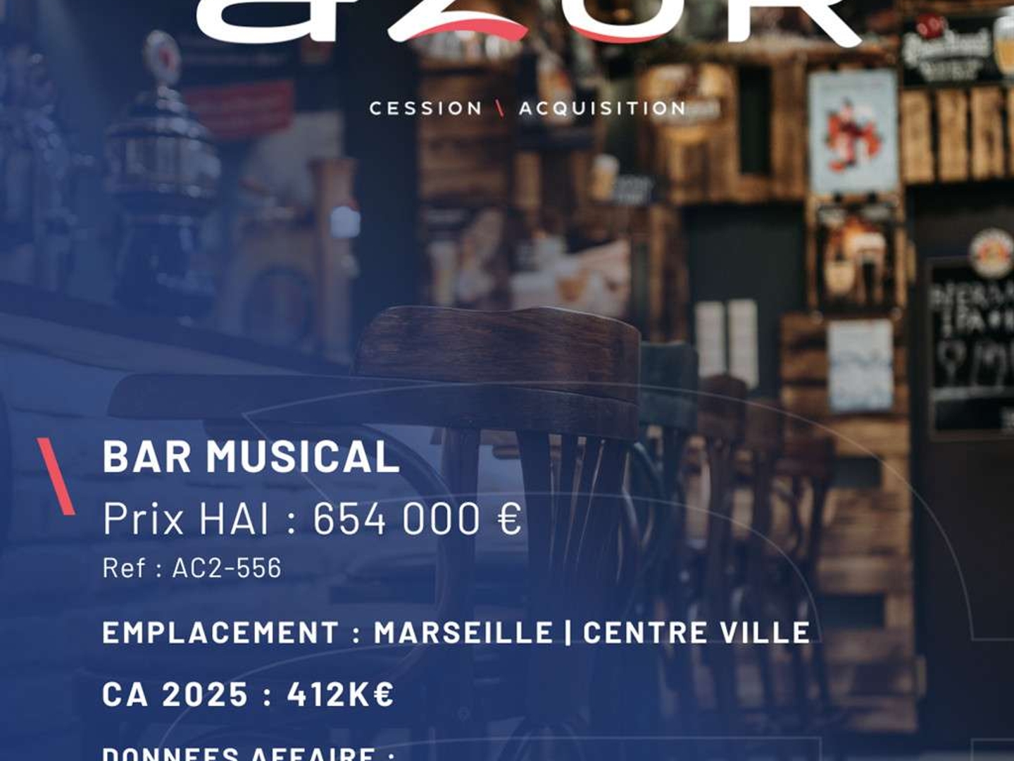 VENTE Murs & FDC Bar Musical à Marseille