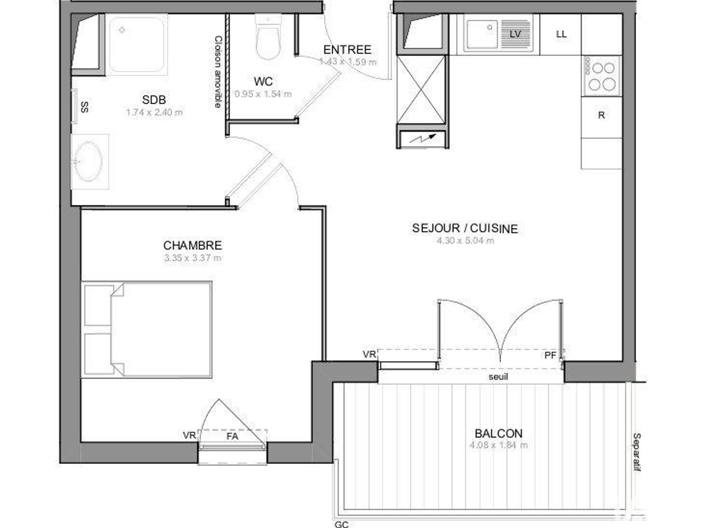 Appartement 2 pièces 42 m²