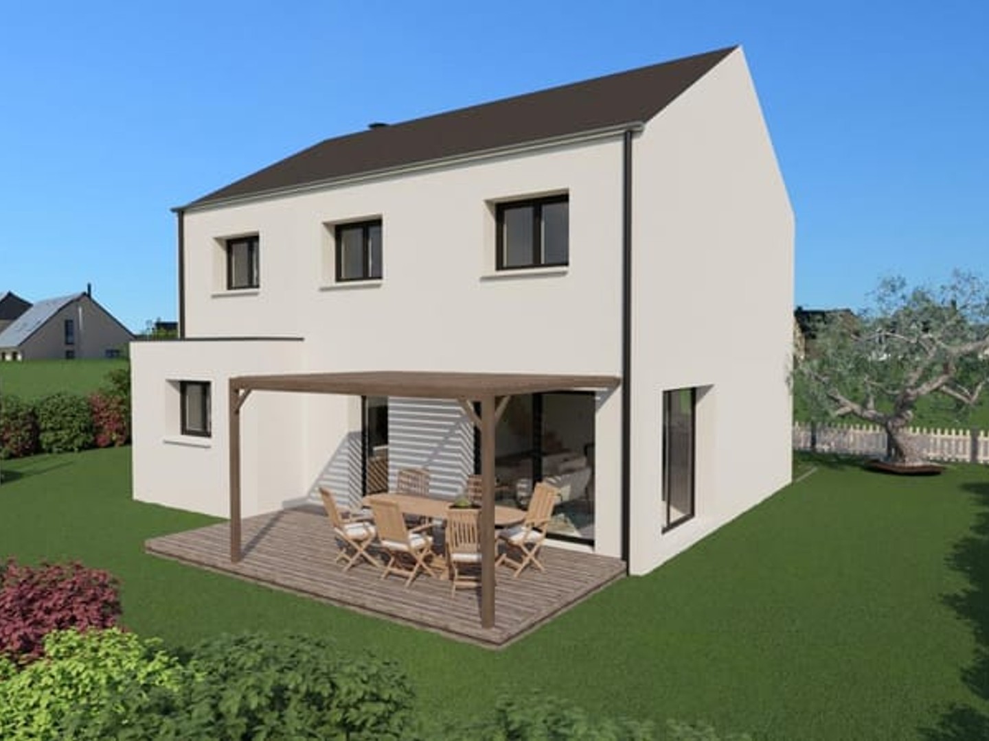 Maison de 115m2 sur terrain borné, viabilisé, plat, hors lotissement de 655m2 à Brusvily