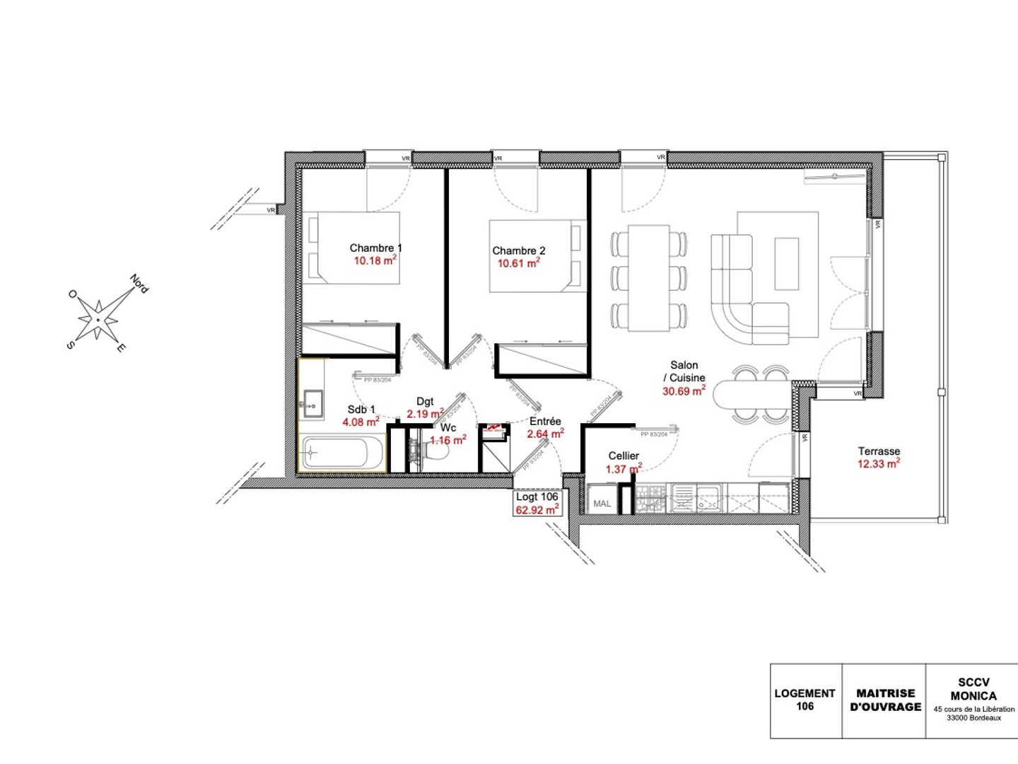 Appartement 3 pièces 63 m²