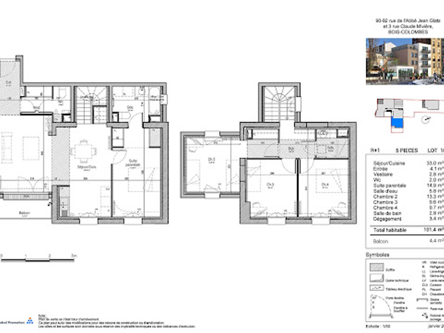Appartement à vendre - 5 pièces - 101m2 - Bois-Colombes (92270)