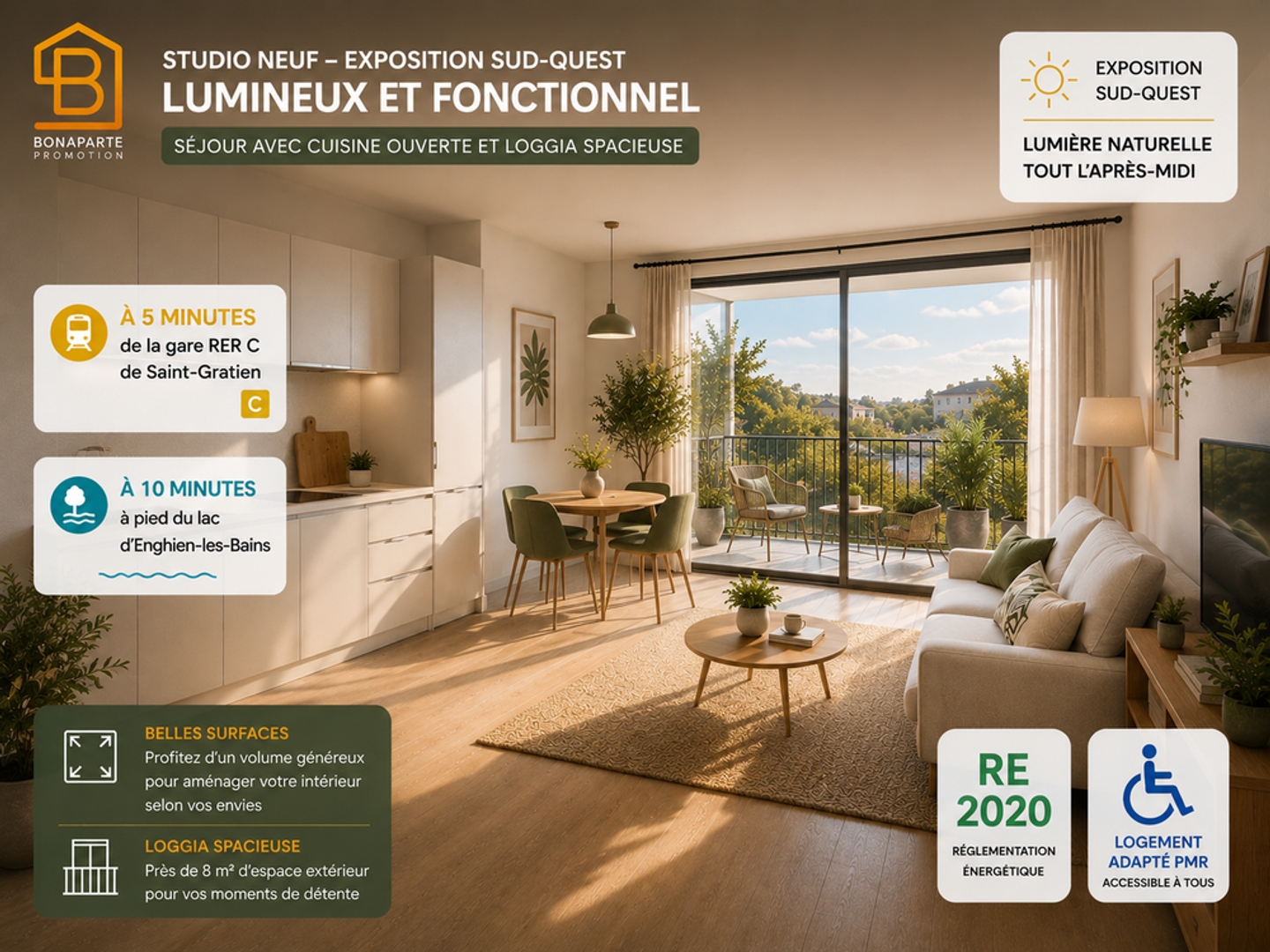 STUDIO 25 m² NEUF AVEC GRANDE LOGGIA 8 m² 400m RER C