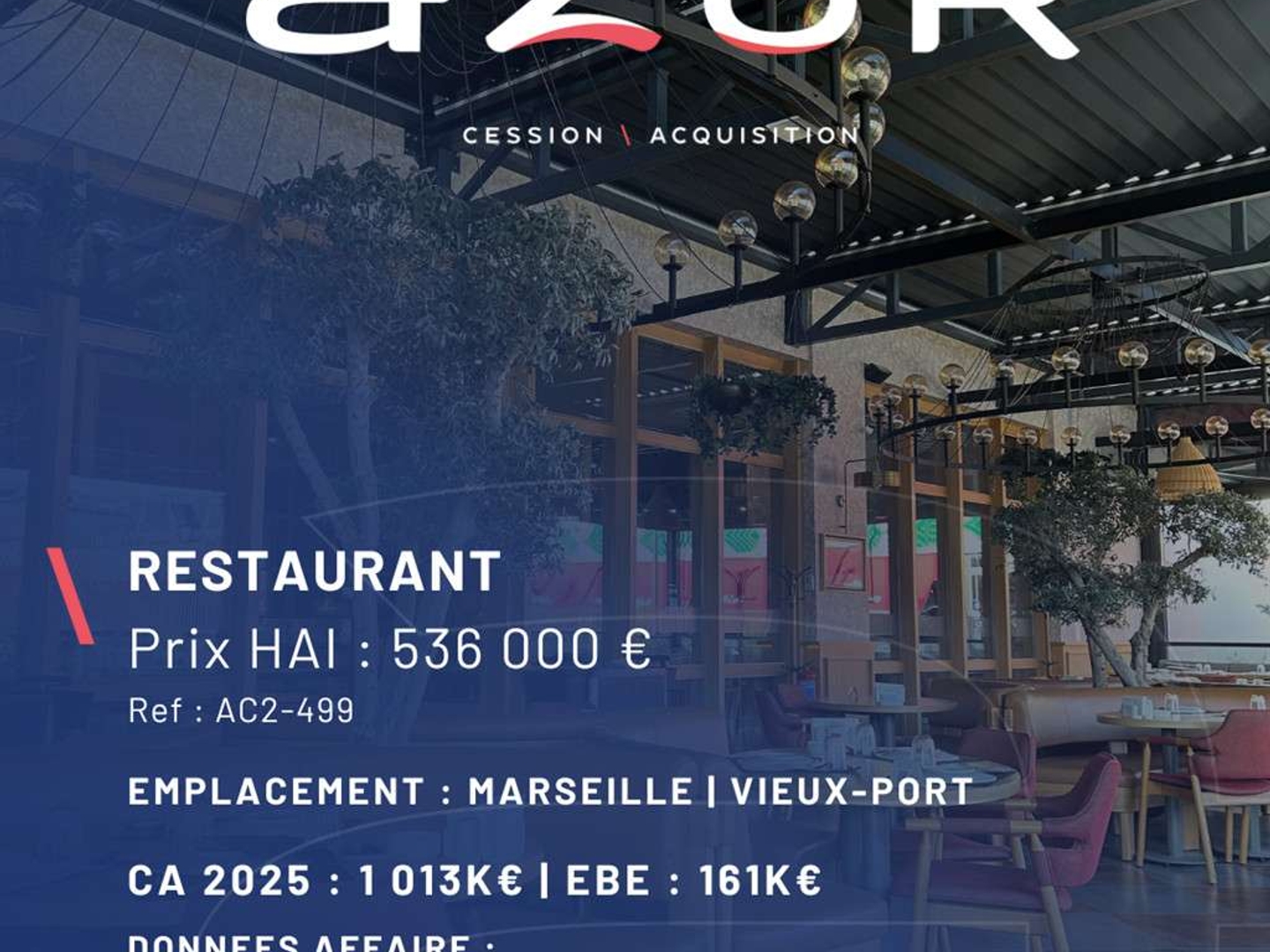 VENTE Restaurant en emplacement n°1 à Marseille