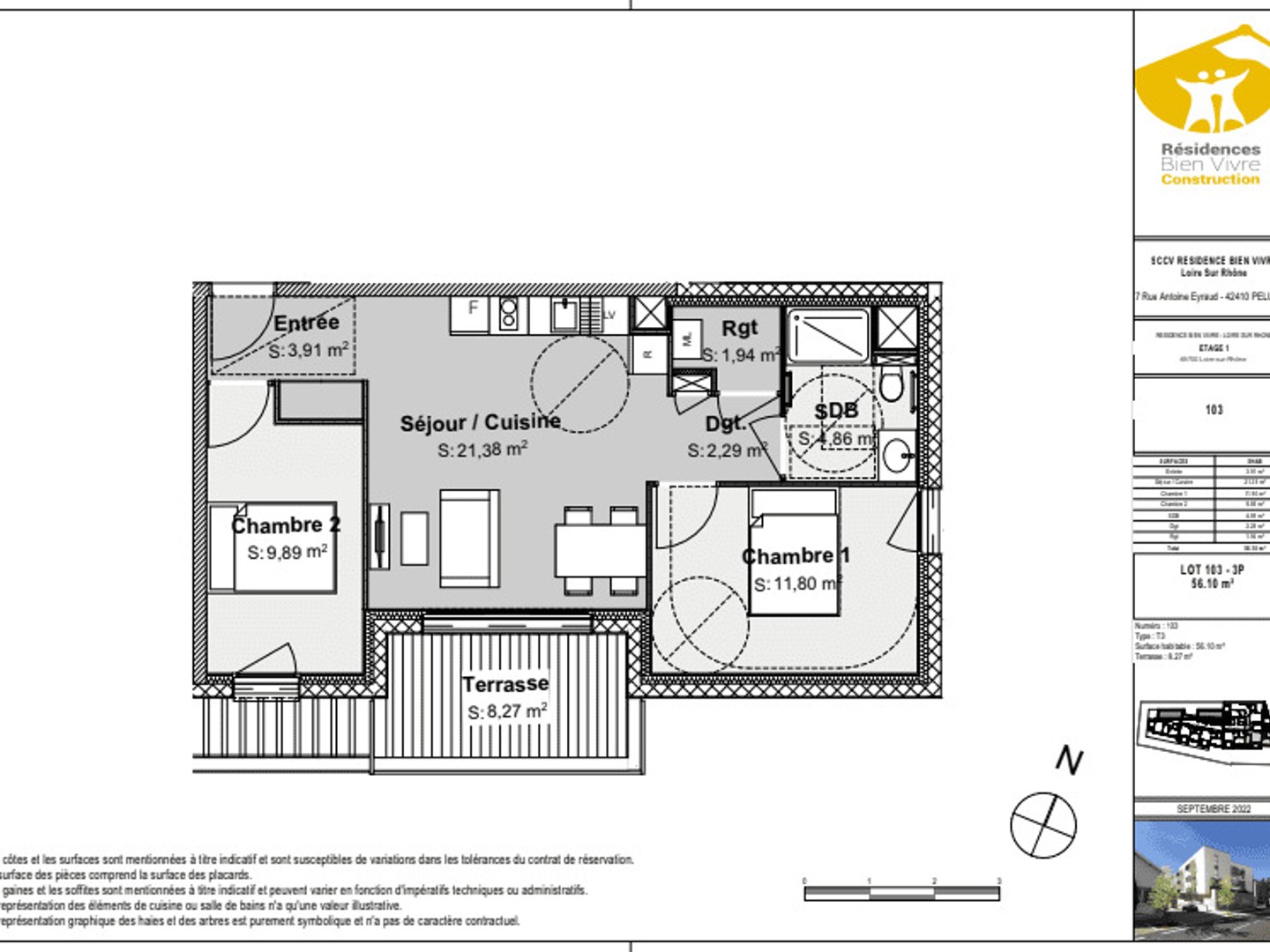 Appartement 3 pièces 55 m²