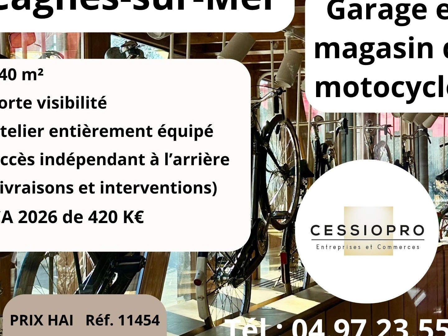 Garage et magasin de motocycles 420 K€ de CA Emplacement d'angle à forte visibilité Cagnes-sur-Mer