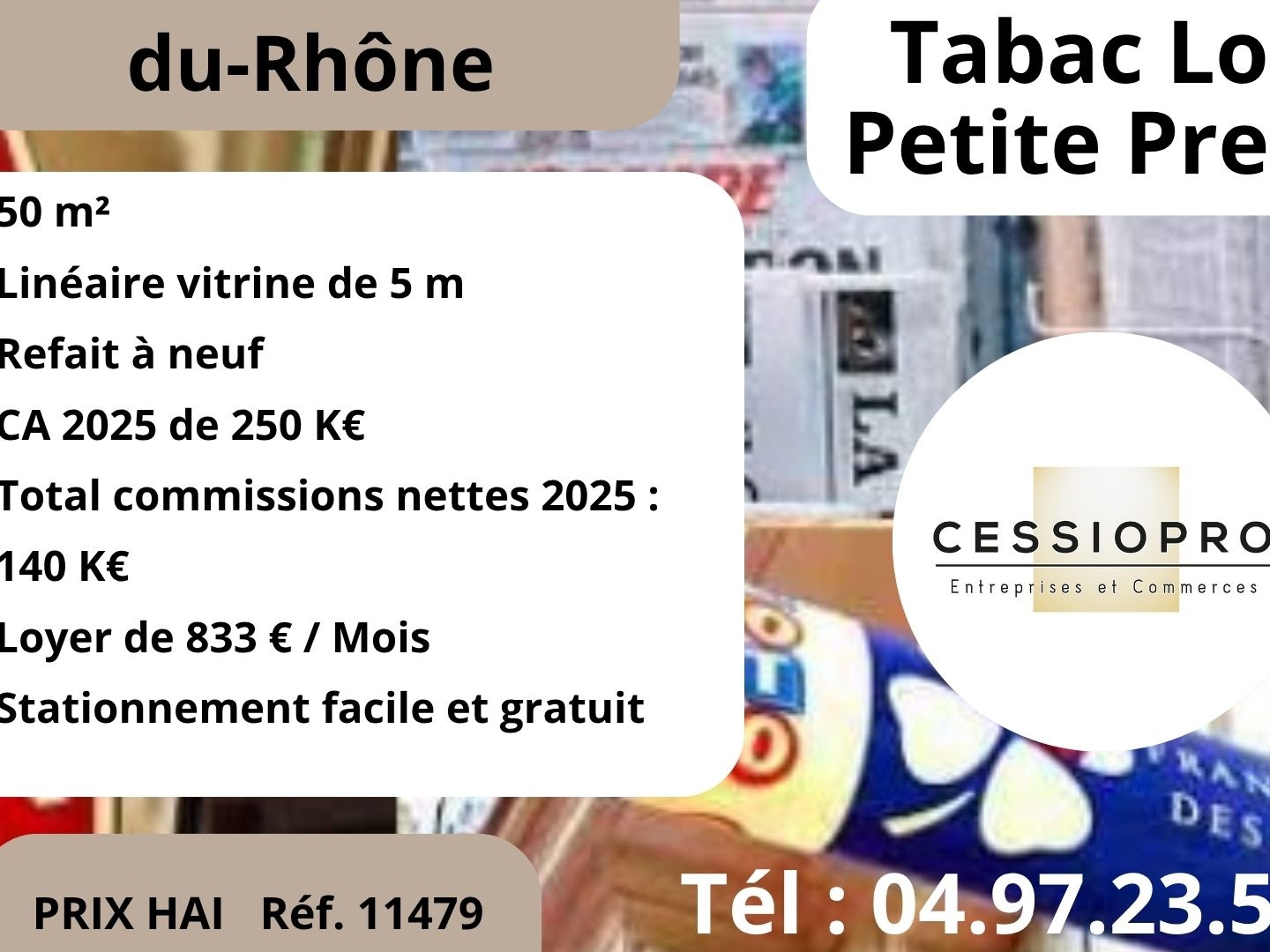Tabac Loto avec rayon Petite Presse Bimbeloteries, refait à neuf, ville des Bouches-Du-Rhône