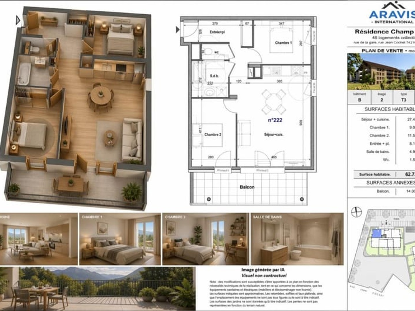 Appartement T3 avec balcon et garage