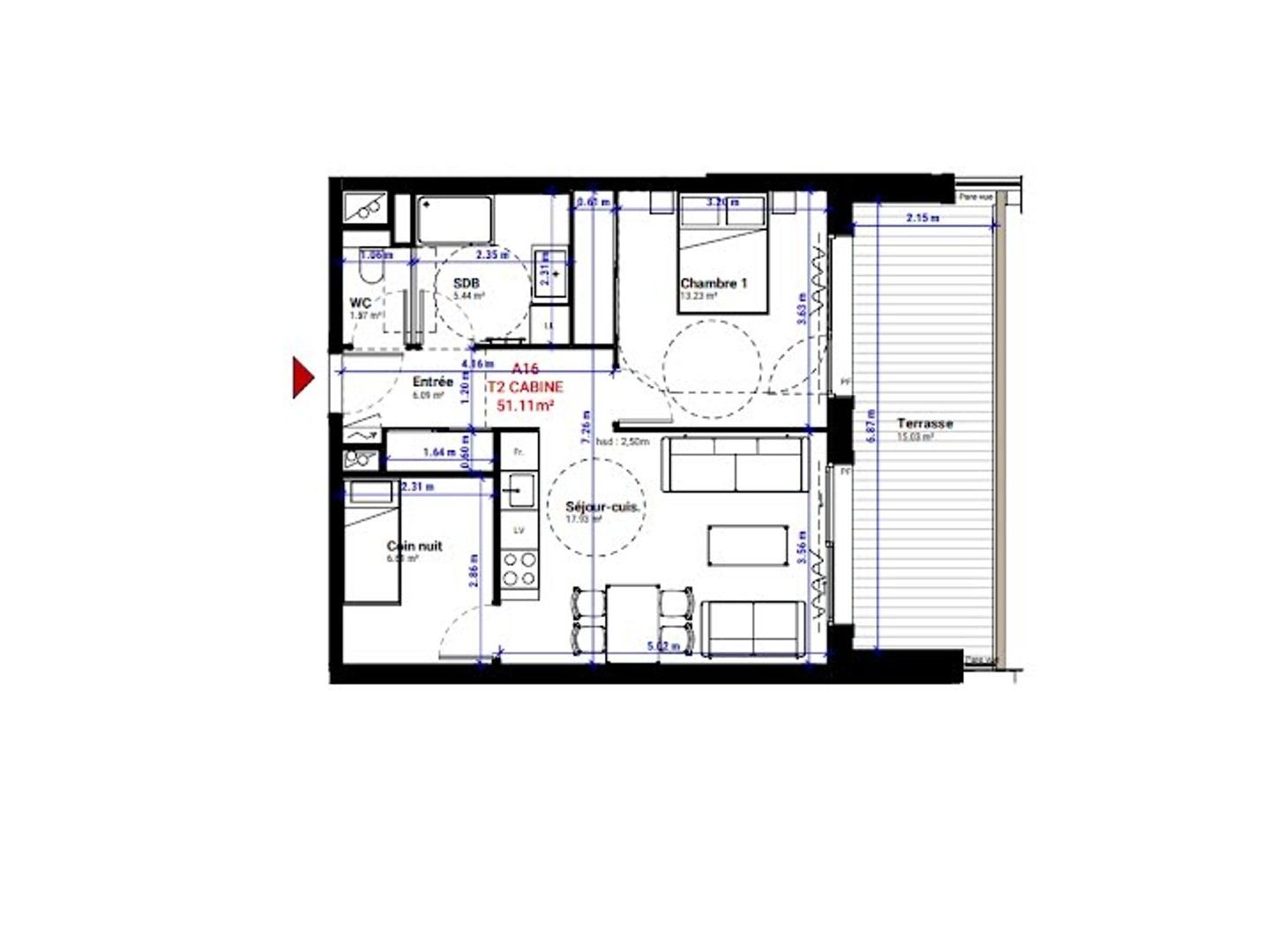 Appartement 2 pièces 51 m²