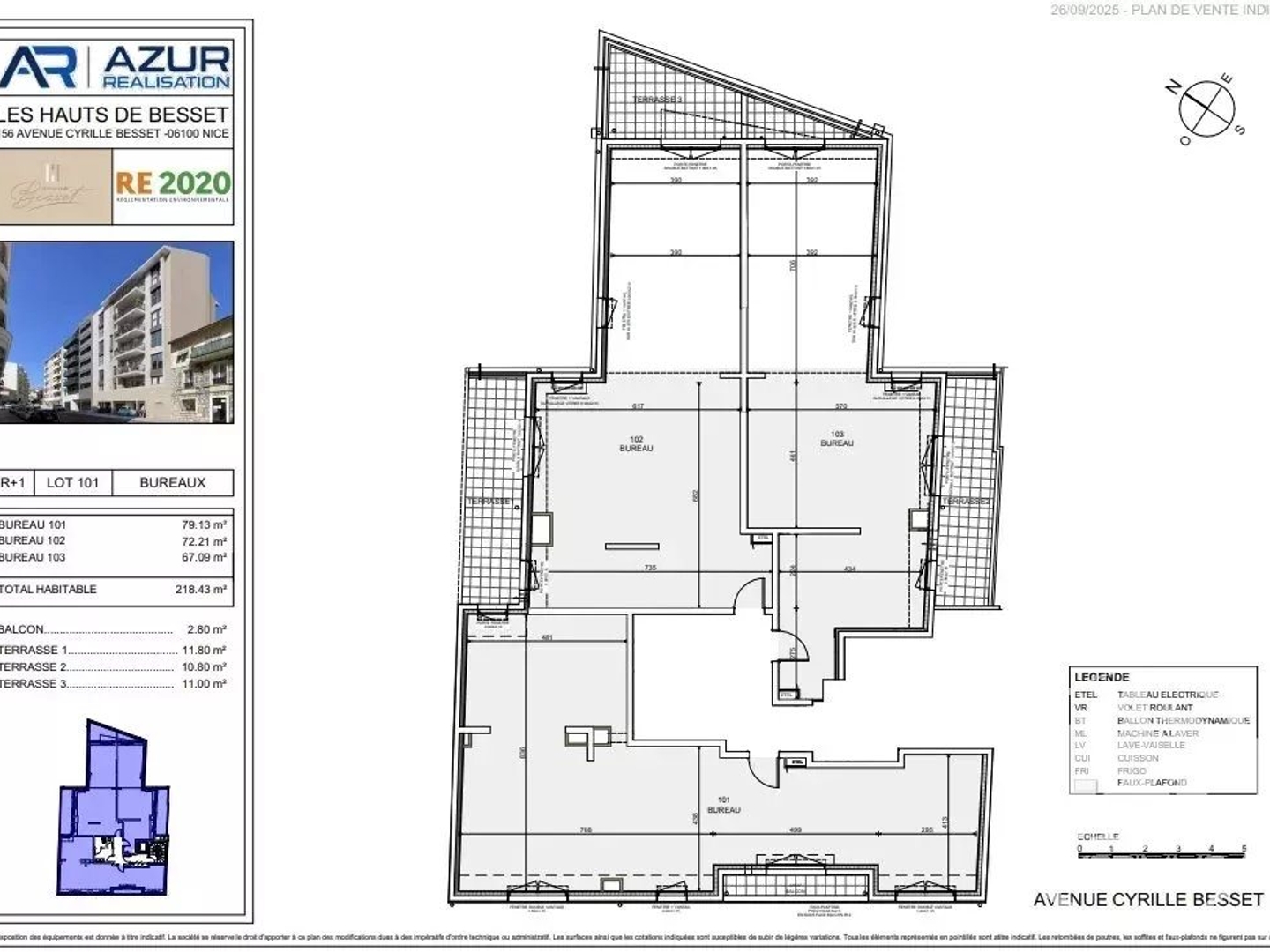 Bureaux à vendre - 3 pièces - 218m2 - Nice (06100)