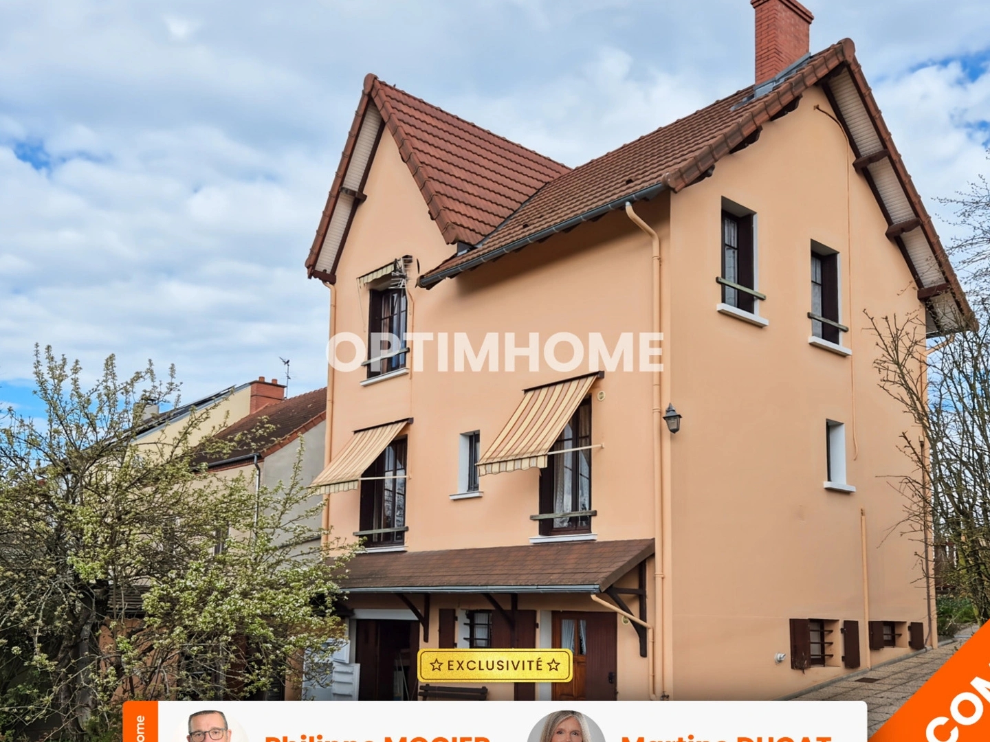 Maison de charme 93 m2, 4 pièces, 3 chambres, garages, terrain clos