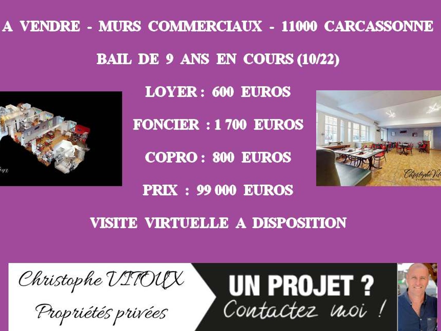 11000 CARCASSONNE - MURS COMMERCIAUX LIBRES 90 M²