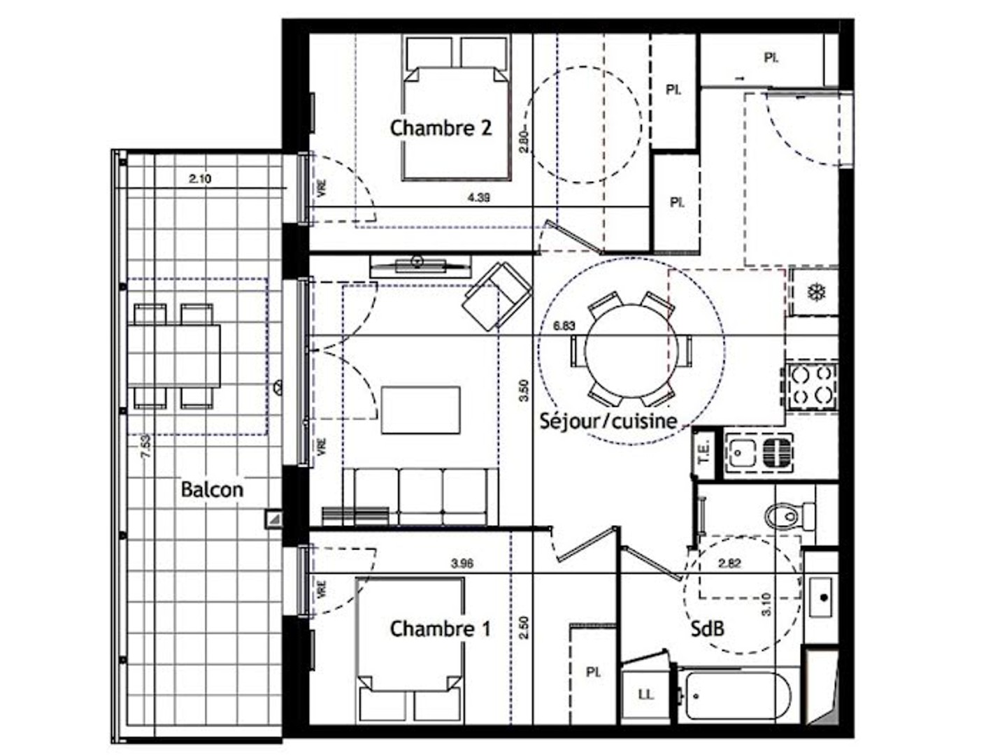Appartement 3 pièces 58 m²