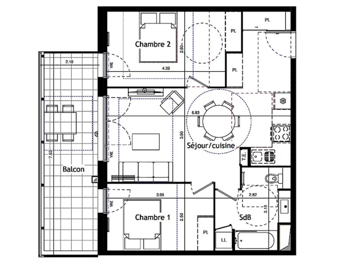 Appartement 3 pièces 58 m²