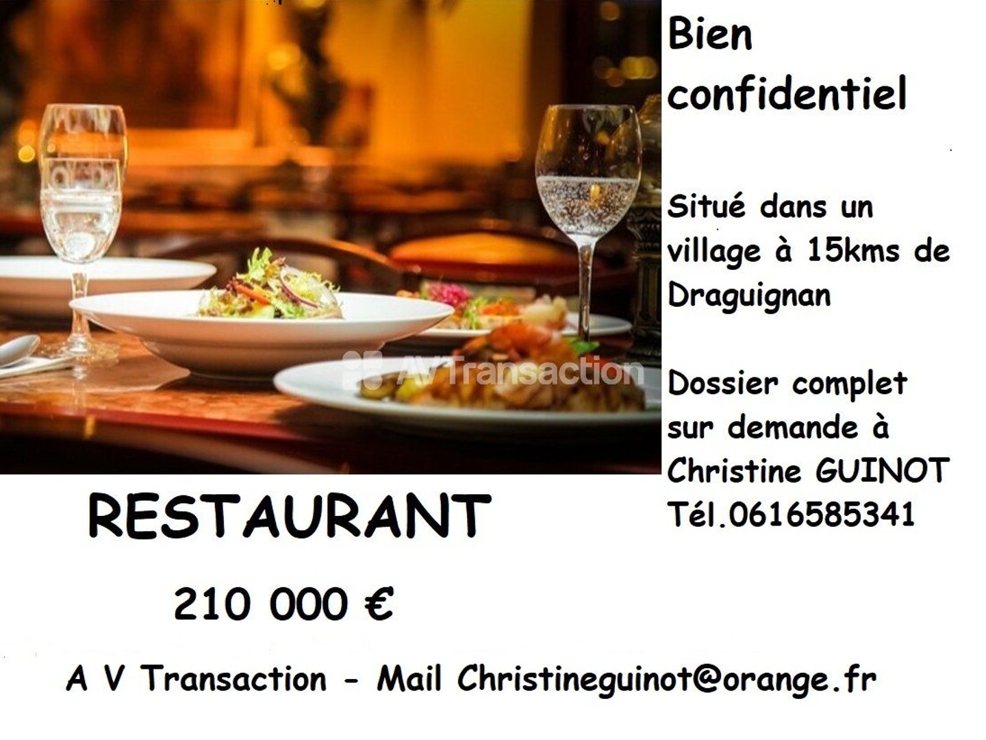 DRAGUIGNAN : RESTAURANT Fond de commerce Salles et Jardin