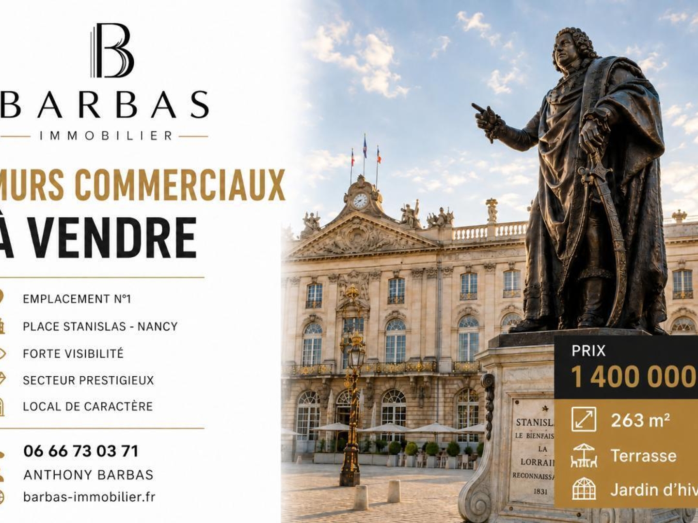 MURS COMMERCIAUX 263 m2 RESTAURANT LOUÉ, TERRASSE ET JARDIN