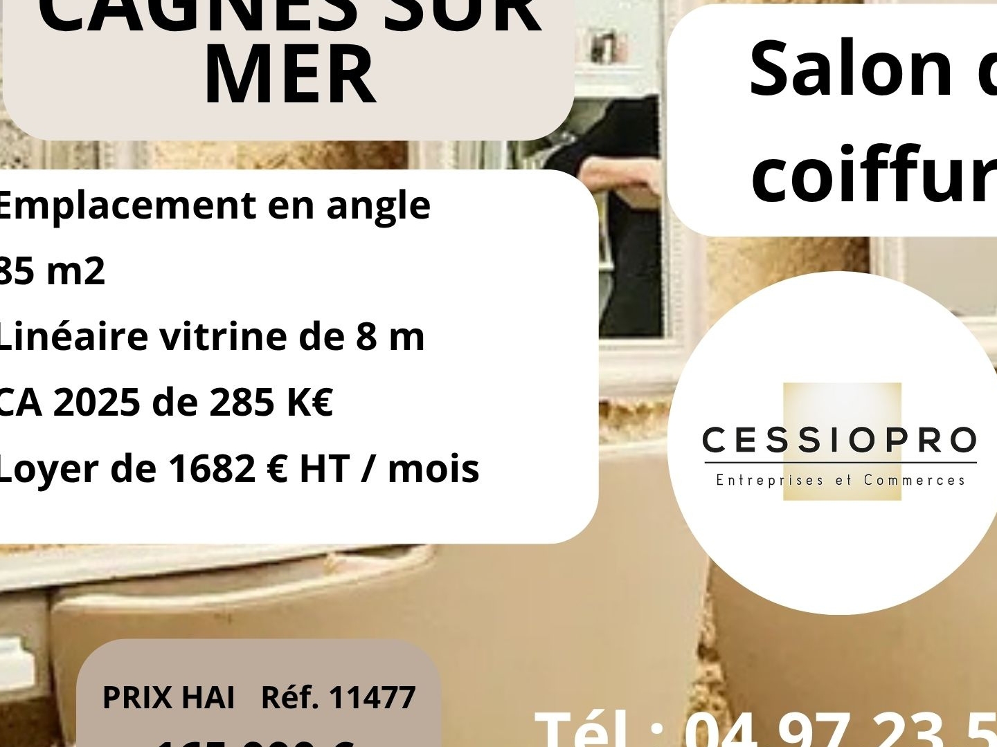 SALON DE COIFFURE CA 285K€ CAGNES SUR MER