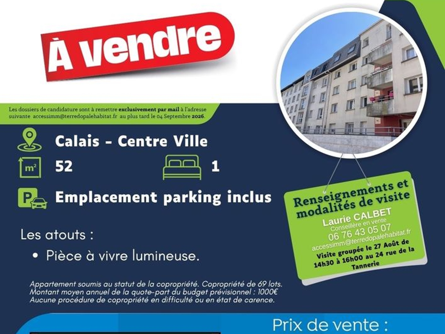 Appartement à vendre - 2 pièces - 52m2 - Calais (62100)