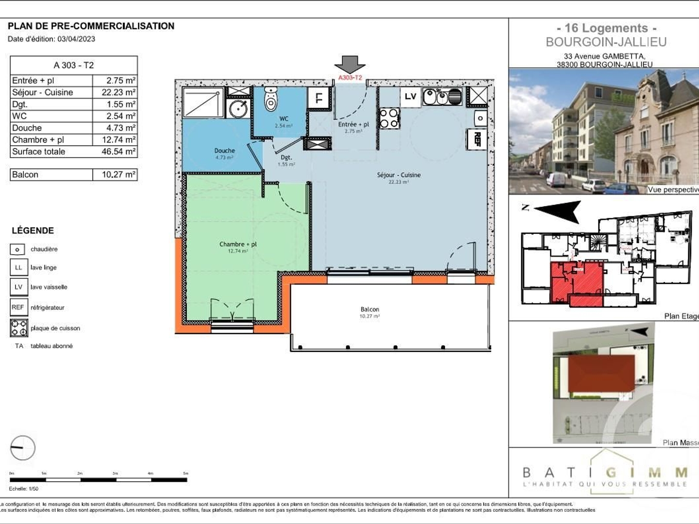 Appartement à vendre - 2 pièces - 47m2 - Bourgoin-Jallieu (38300)