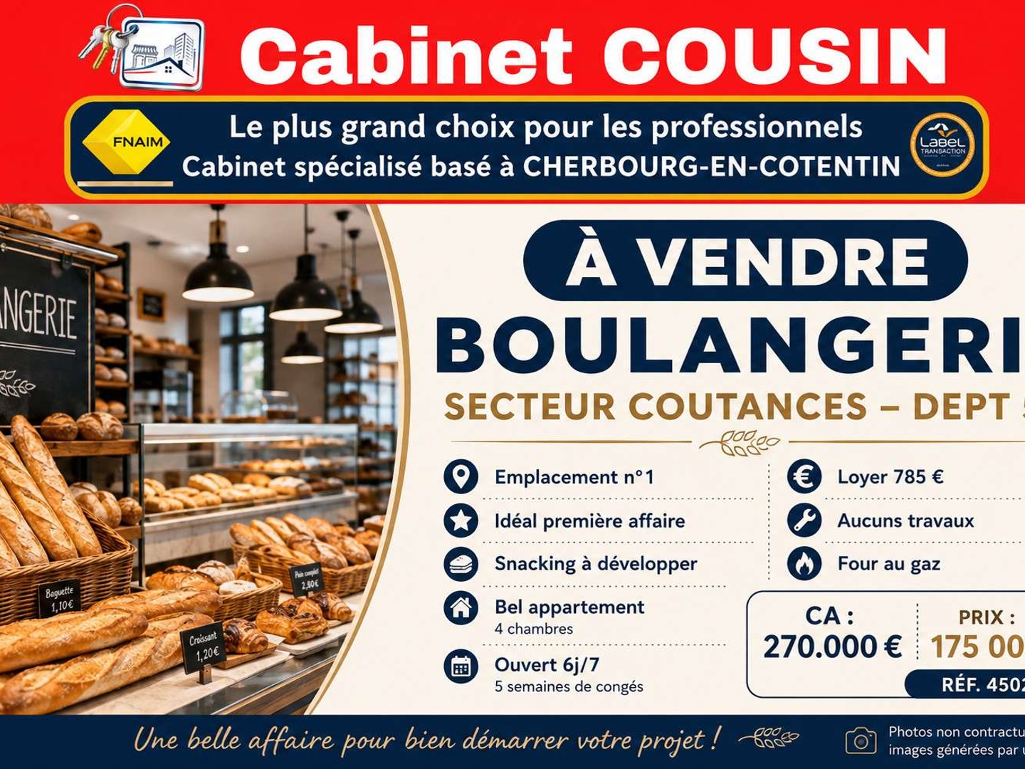 Vente boulangerie de 270m² empl N°1 à Coutances