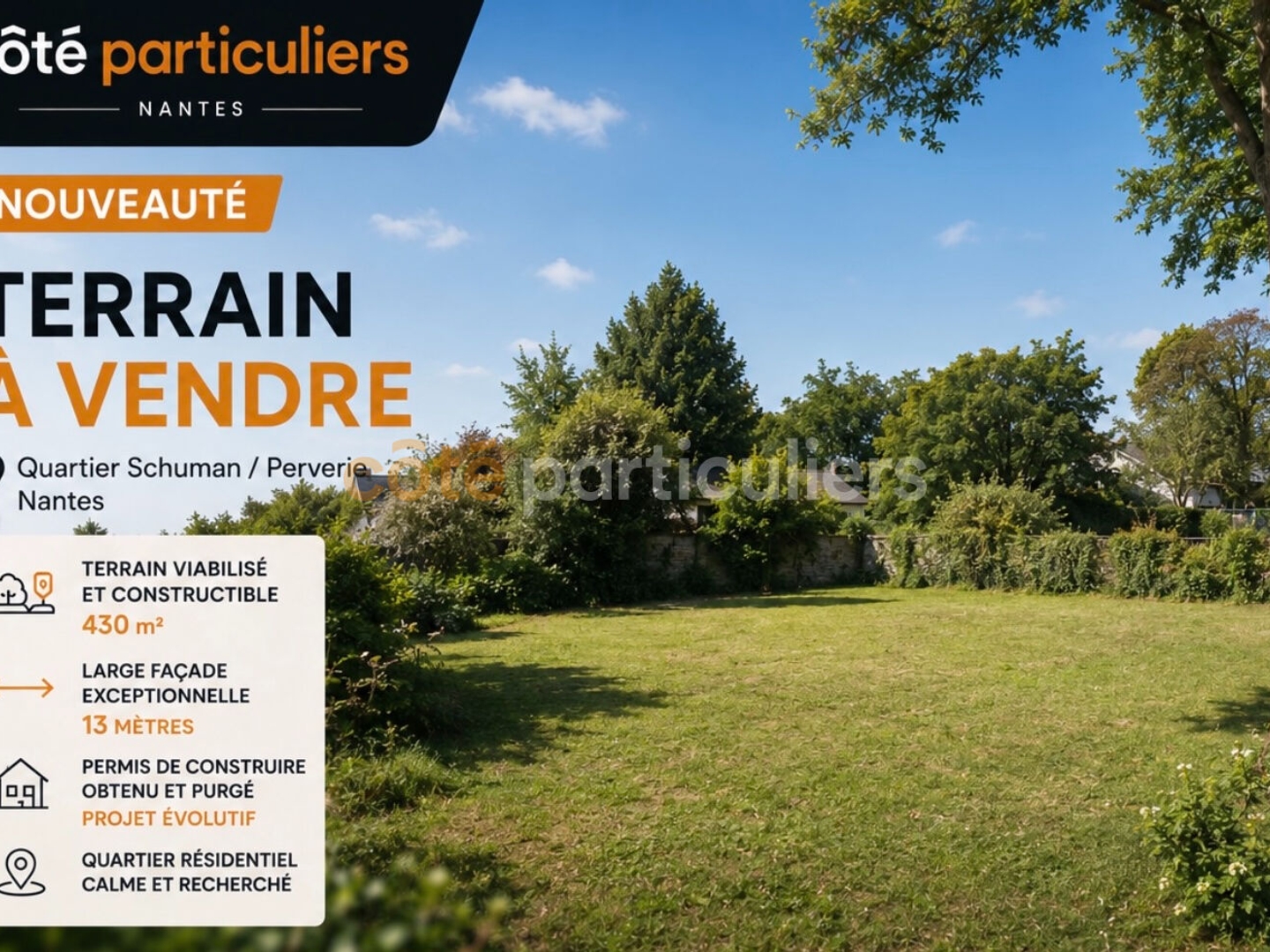 TERRAIN CONSTRUCTIBLE -- 430M² -- PERMIS PURGE --