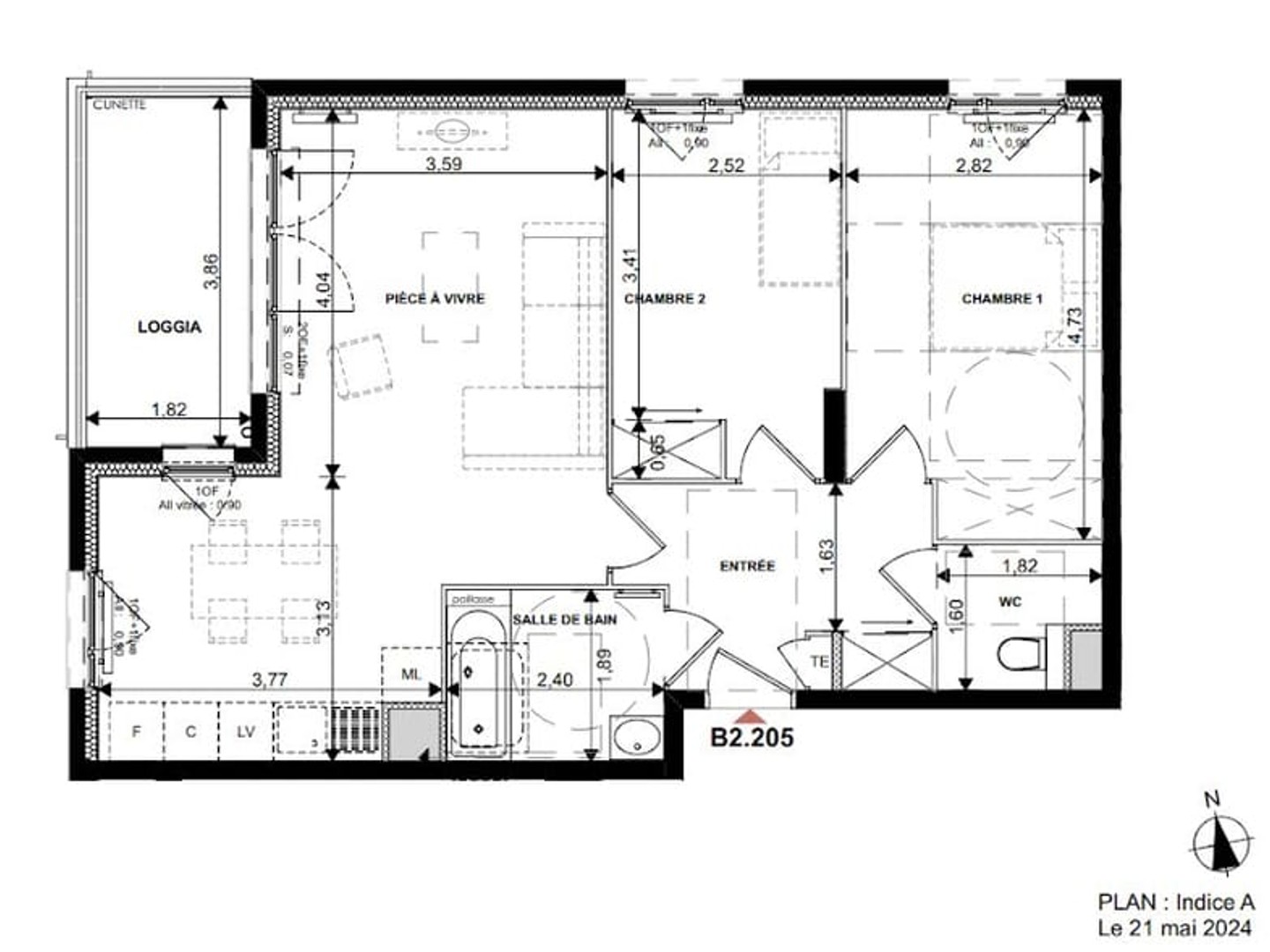 Appartement 3 pièces 64 m²
