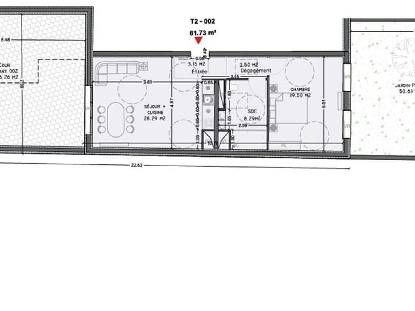 Appartement 2 pièces 62 m²