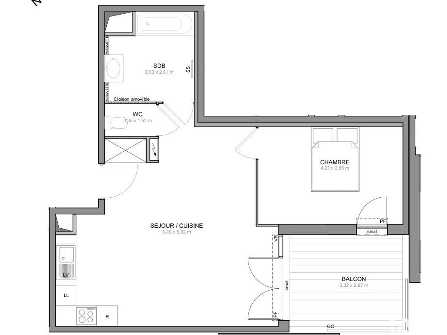 Appartement 2 pièces 52 m²