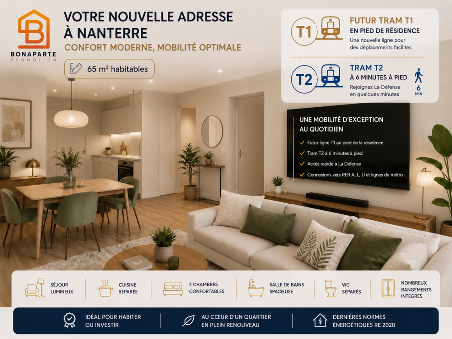 retour a la vente A 500M du TRAM T2- 3 pièces optimisé avec parking-