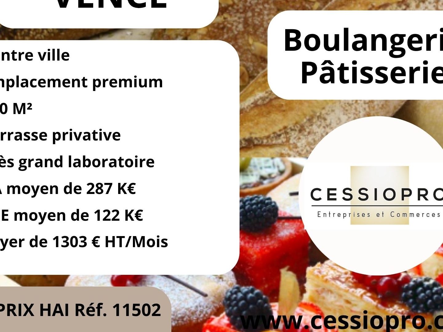 BOULANGERIE PATISSERIE 100 M2 + TERRASSE COEUR DE VENCE