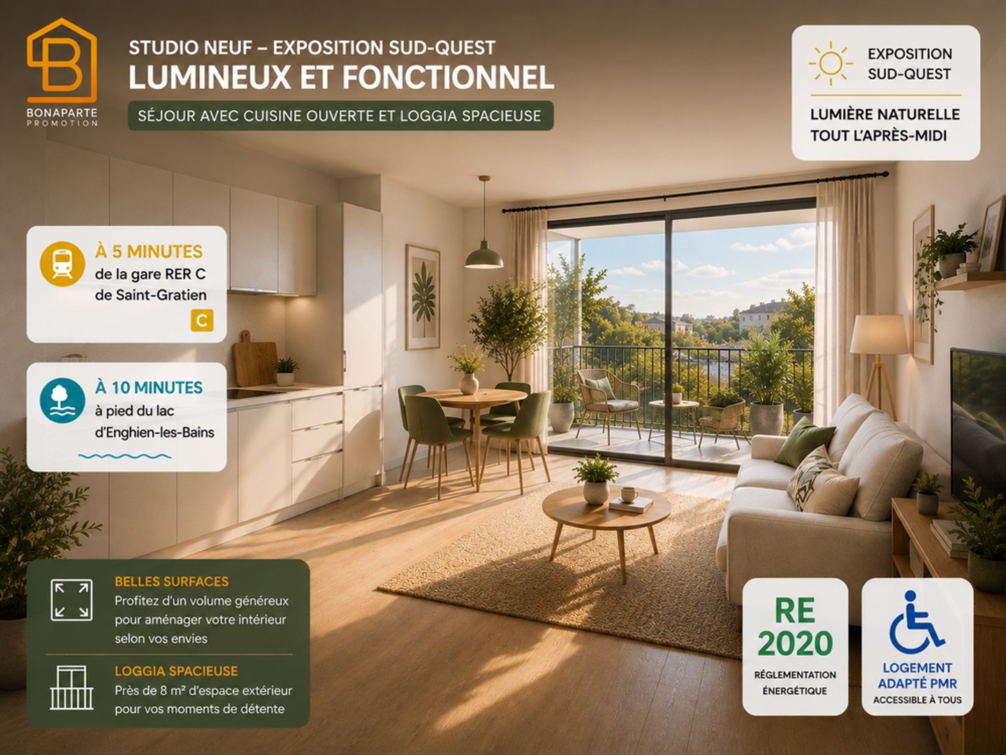 STUDIO NEUF AVEC GRANDE LOGGIA 5 minutes rer c