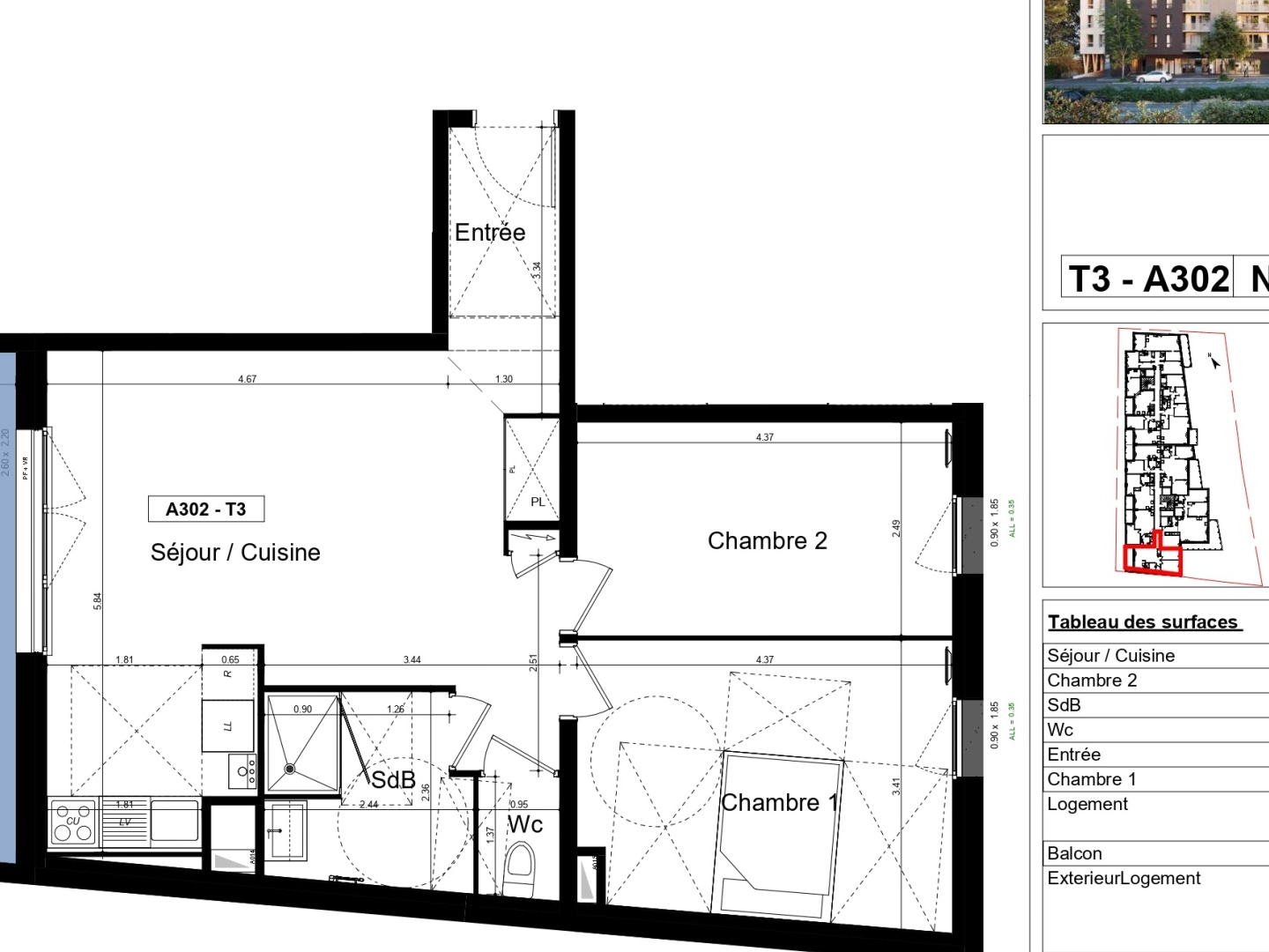 Appartement à vendre - 3 pièces - 63m2 - Caen (14000)