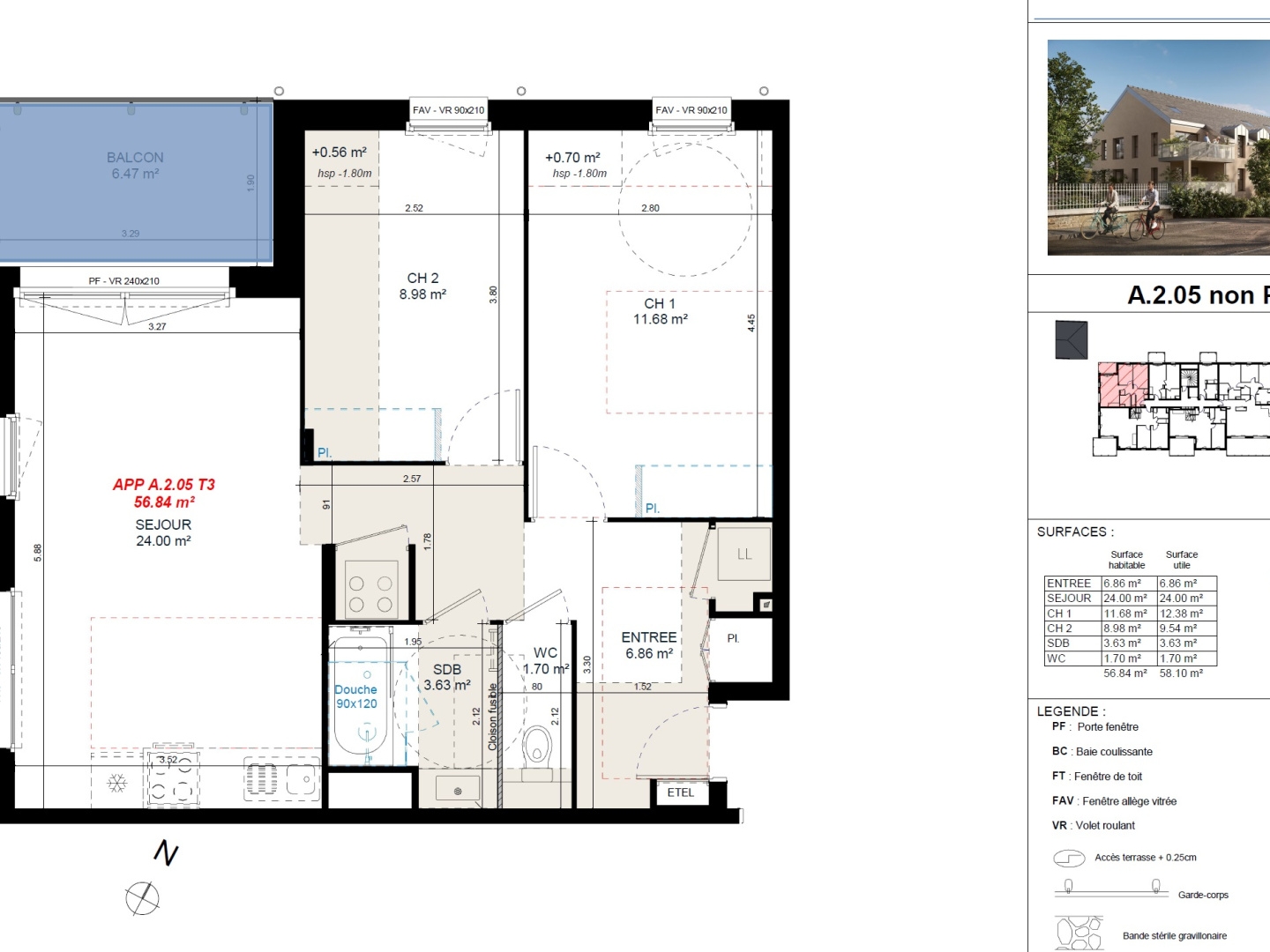 Appartement 3 pièces 57 m²