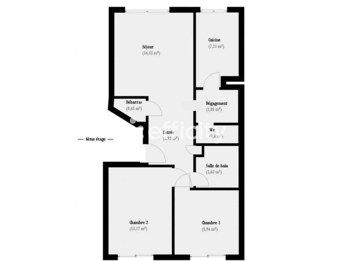 Appartement 3 pièces 57 m²