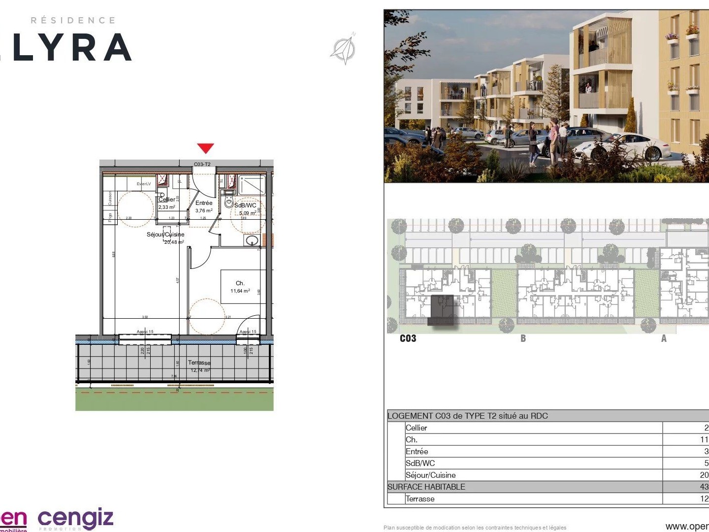 Appartement 2 pièces 43 m²