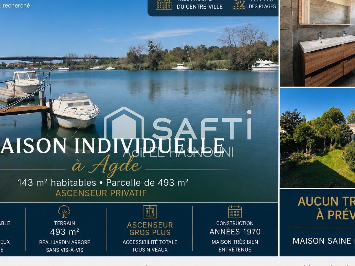 AGDE - Maison 143 m² avec ascenseur, possibilité 2 logements indépendants, aucun travaux