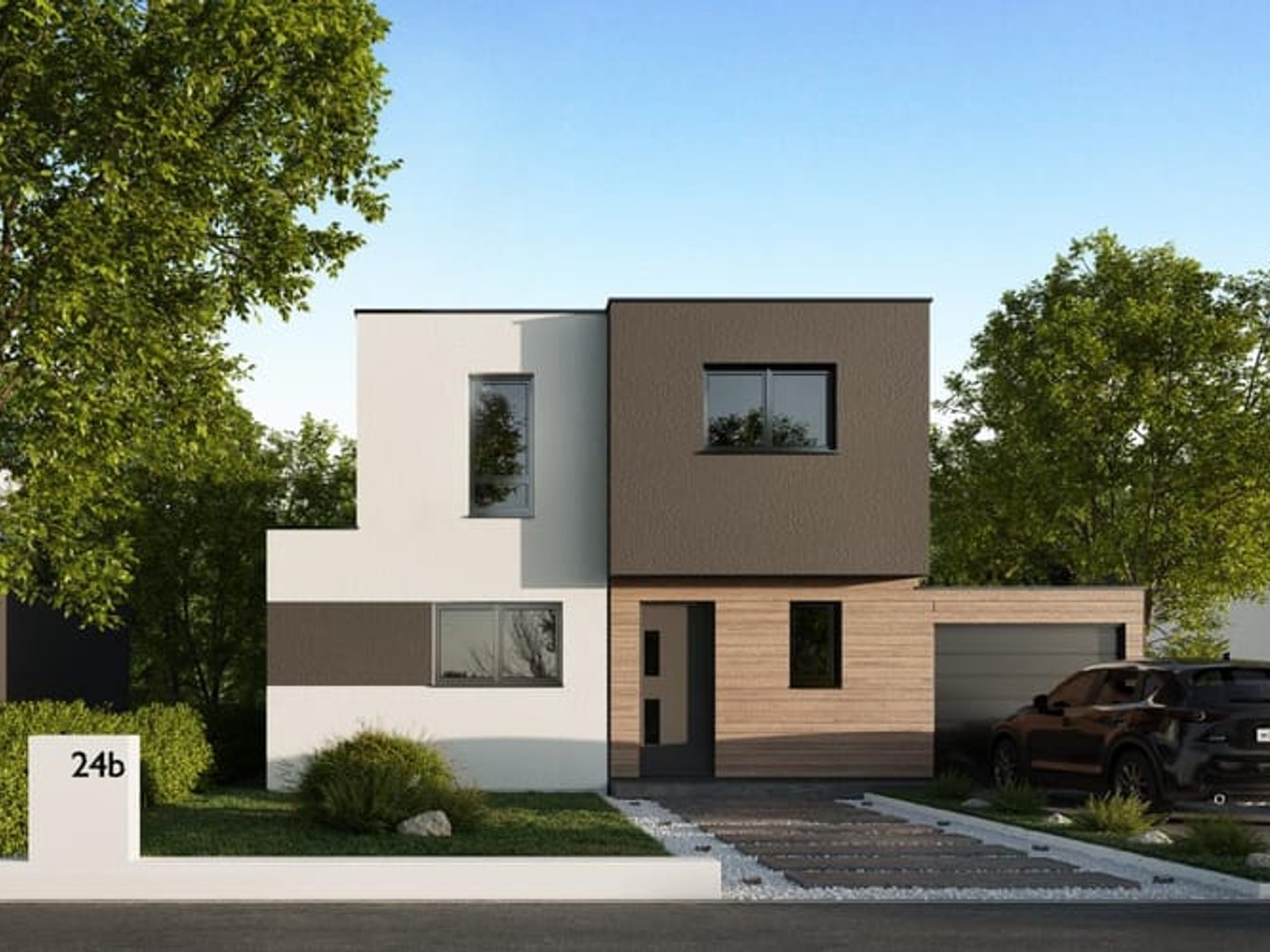 MAISON TOIT PLAT AVEC GARAGE