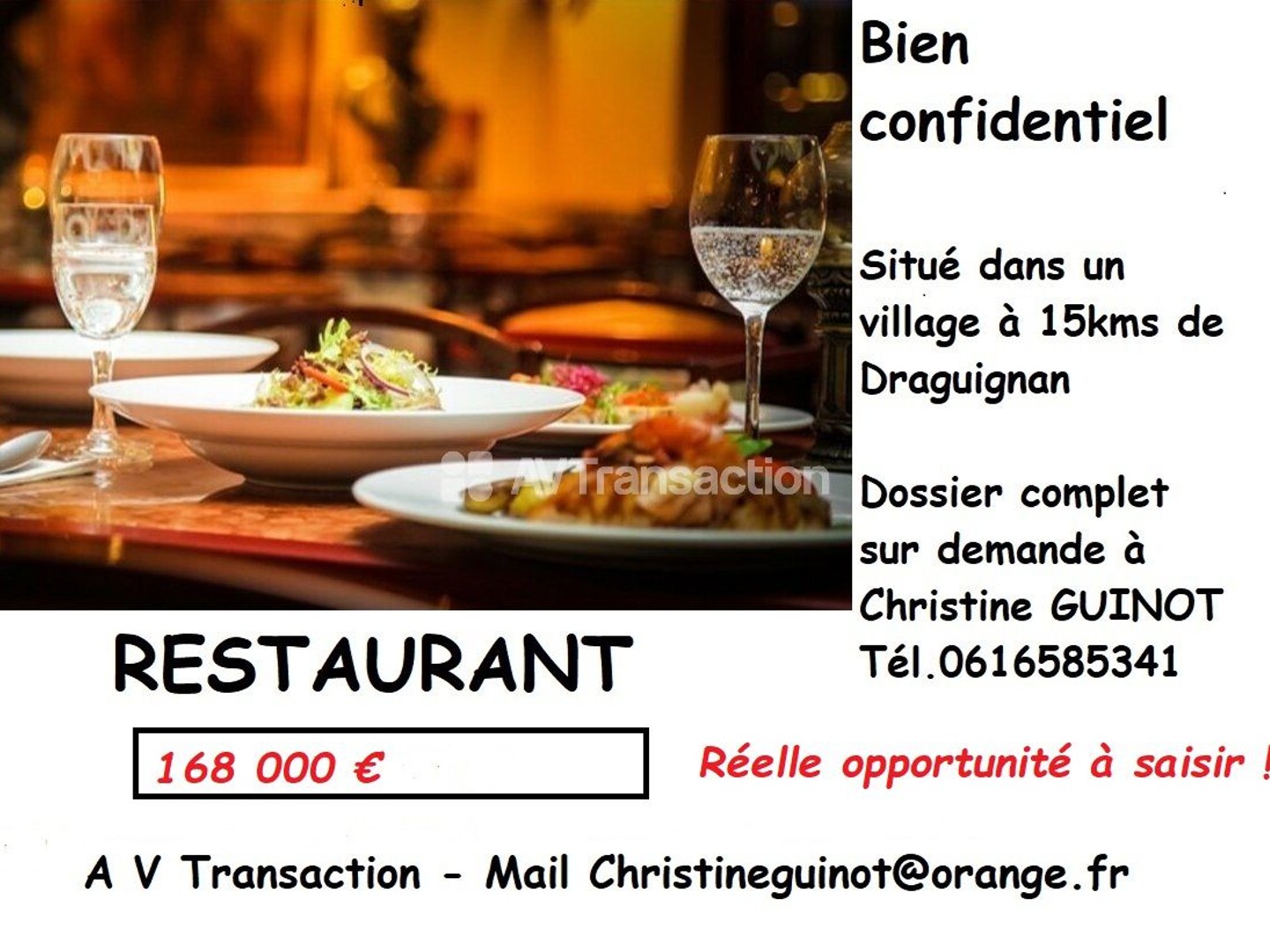 DRAGUIGNAN : RESTAURANT Fond de commerce Salles et Jardin