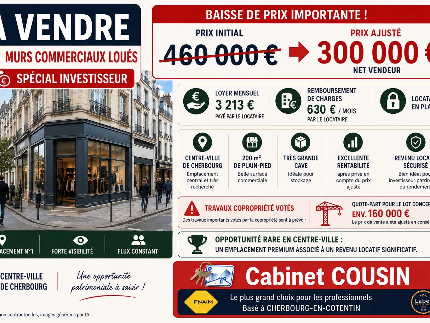 Vente murs commerciaux loués au coeur de Cherbourg