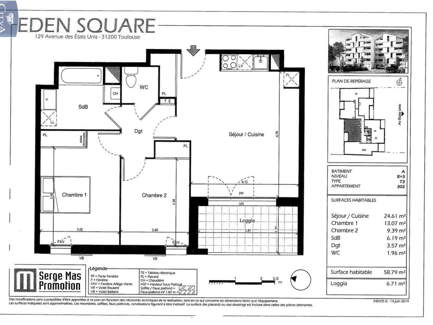 Appartement 3 pièces 58 m²